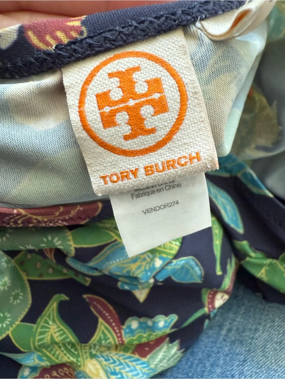 TORY BURCH‎ Blue Wisteria Garden Plunging Floral Swimsuit Halter Vacation Swim M